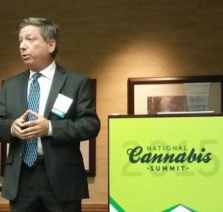 Mark Goldfogel with The Fourth Corner Credit Union speaks at the National Cannabis Summit. Image: WeedWorthy.com