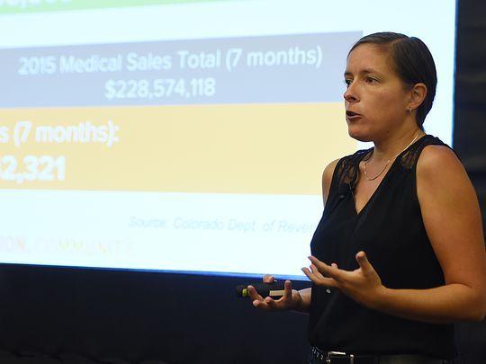 Taylor West, deputy director of the National Cannabis Industry Association,  spoke at Nashville NERVE conference showing the latest data on the marijuana industry on Friday, Sept. 18, 2015. (Photo: Shelley Mays/The Tennessean)