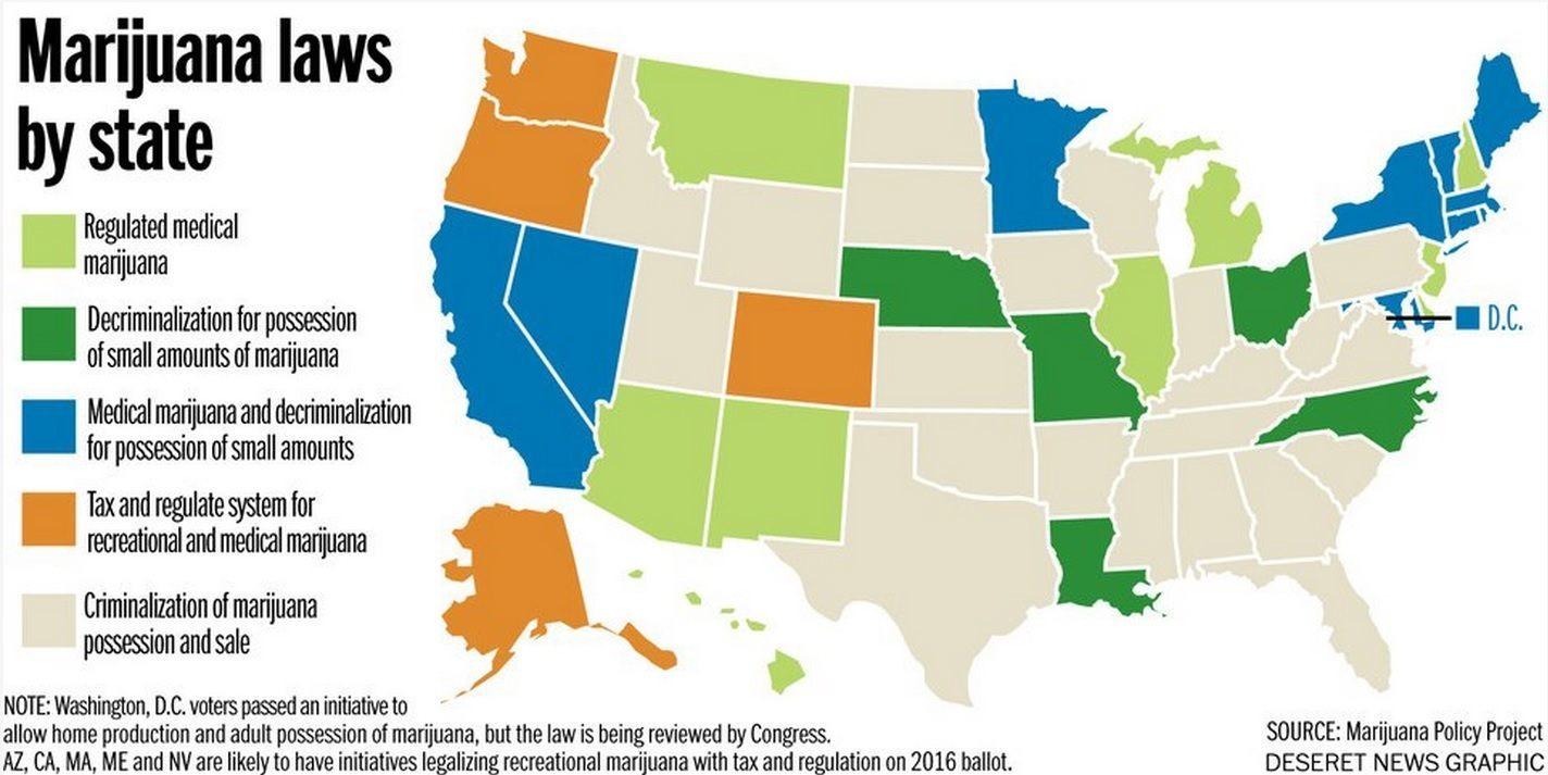 Image of a map showing marijuana laws by state