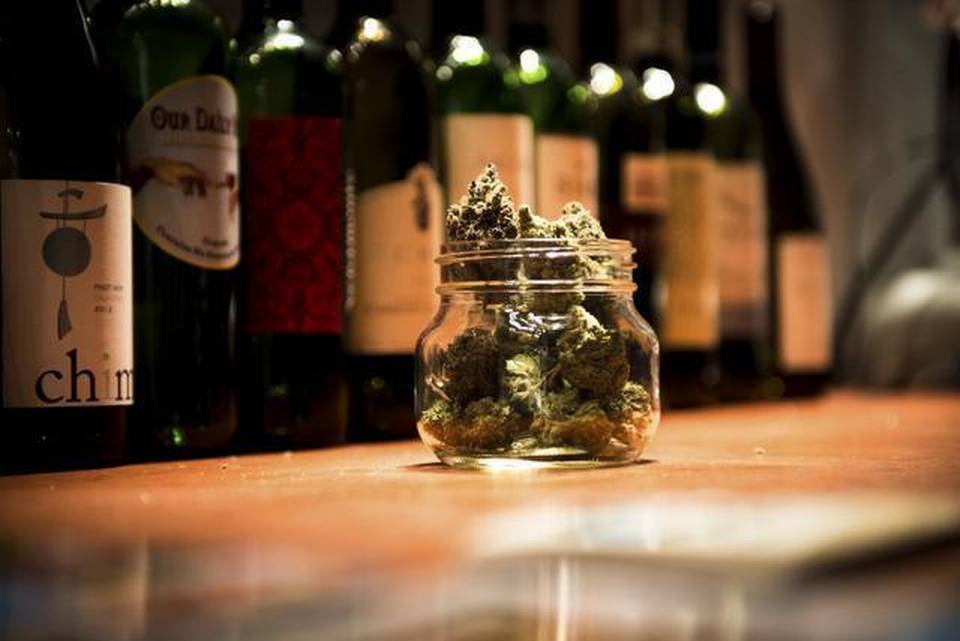 Image of marijuana and expensive wines