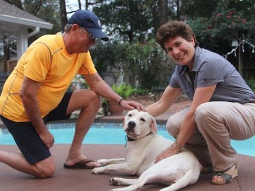 Jerry and Lisa Miller pose with their dog Dinah, who suffers through cluster seizures about once a month. Image: Karl Etters, Tallahassee Democrat