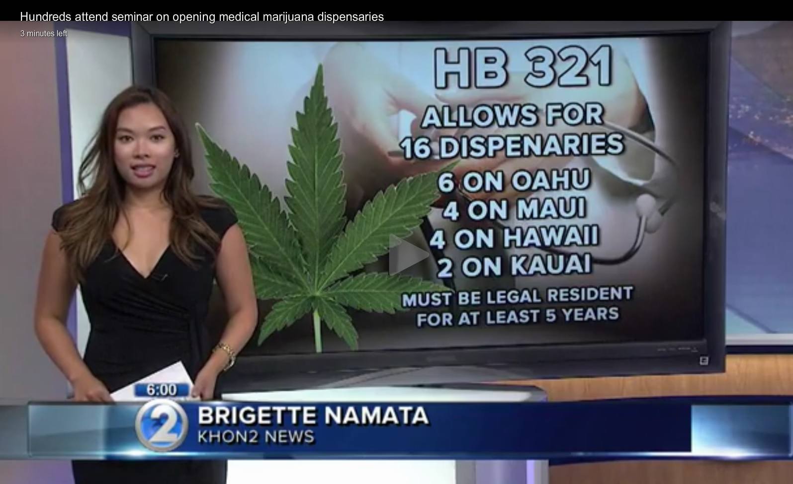 Screen shot image of Hawaii news about medical marijuana dispensaries opening