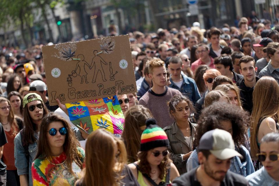 Image of marijuana legalization activists protesting in Paris