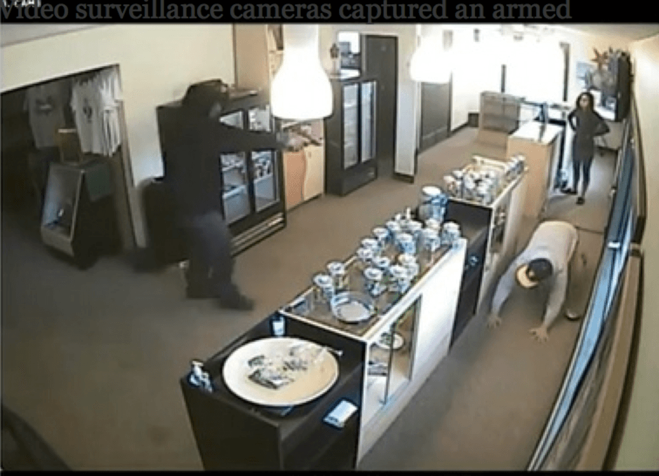 May 2013 video surveillance shows an armed robbery at the ReLeaf medical marijuana dispensary in Portland 