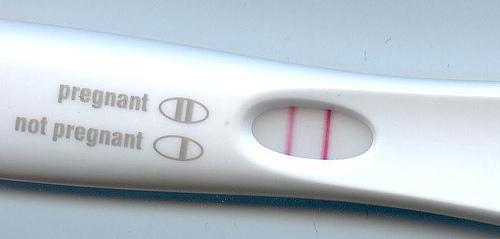 Positive pregnancy test. Image: Klaus Hoffmeier via Wikimedia Commons