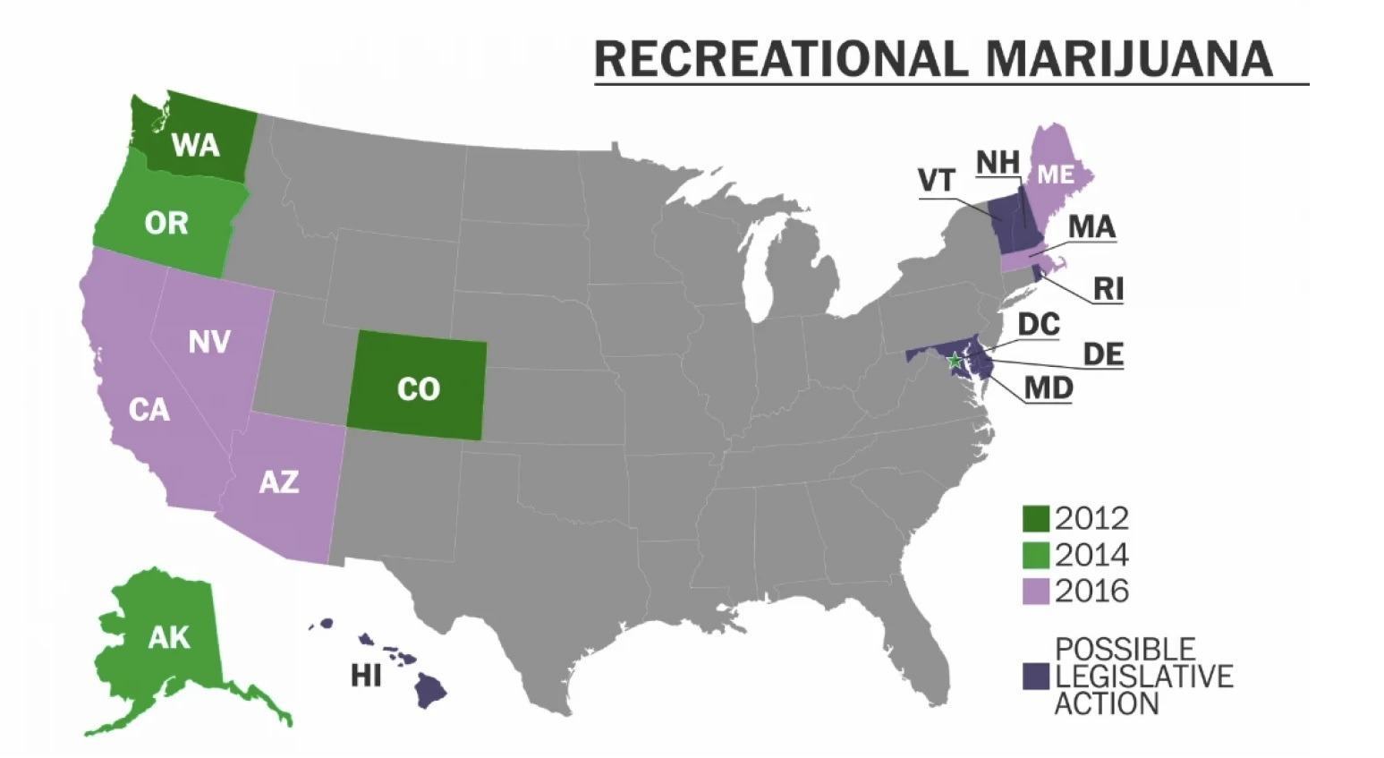 Image of US Marijuana Legalization Map 4-2015
