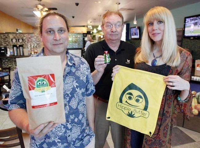 Brad Ervin (left) and Melete Finch, co-owners of Hippie Butter, and Steve Rash, chief executive of North American Cannabis Holdings. Image:  Ben Torres/Special Contributor 