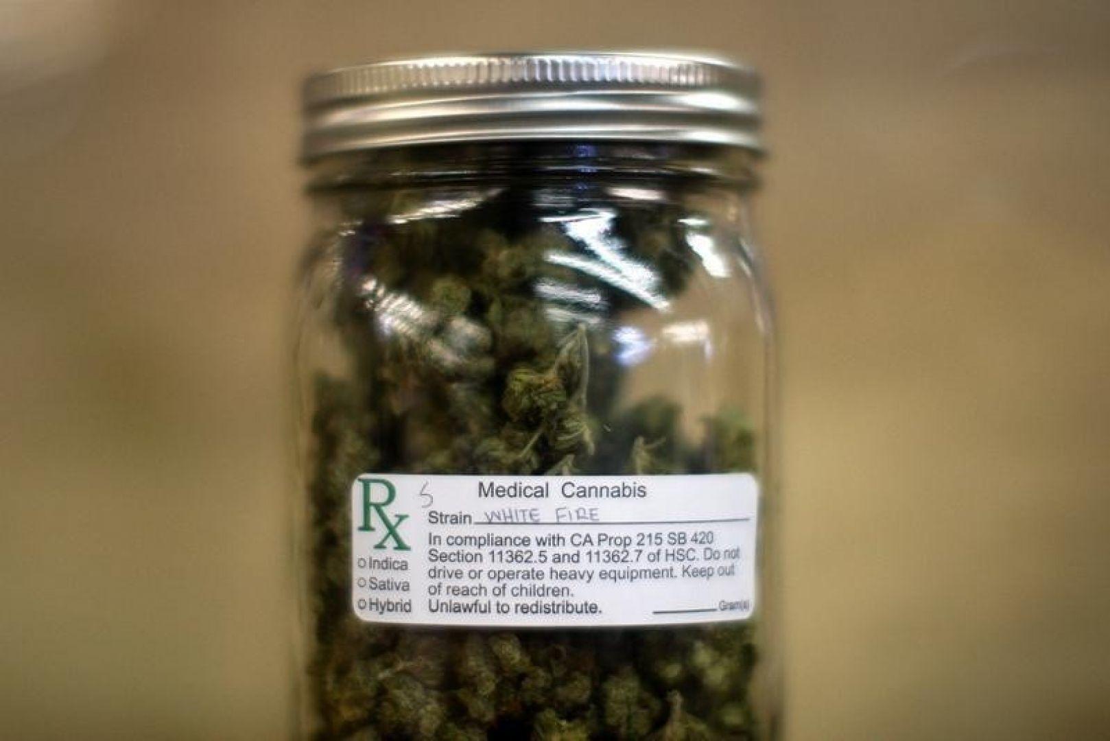 Image of a jar filled with legal medical marijuana